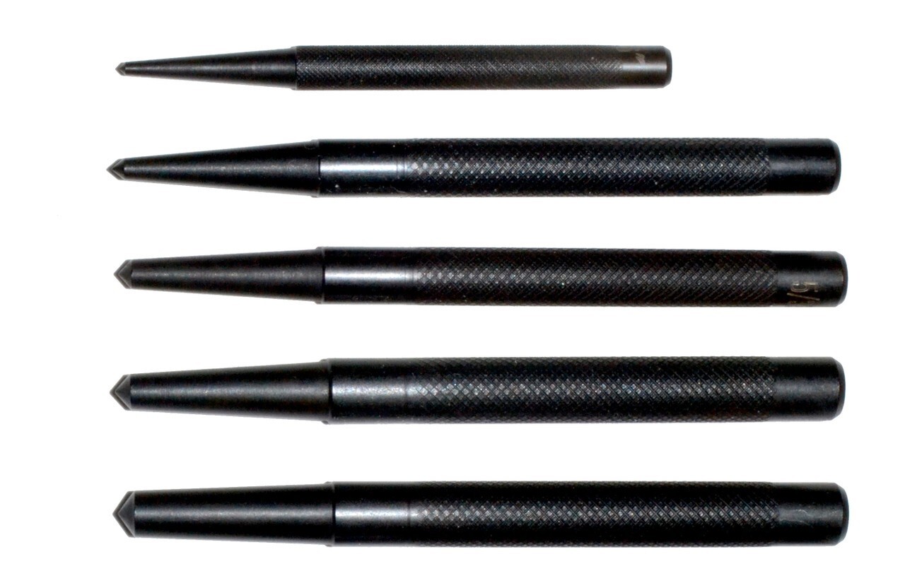5pc Hole Center Punch Kit Set for Steel, Wood-1/16", 1/8", 5/32", 3/16", 1/4" Dm