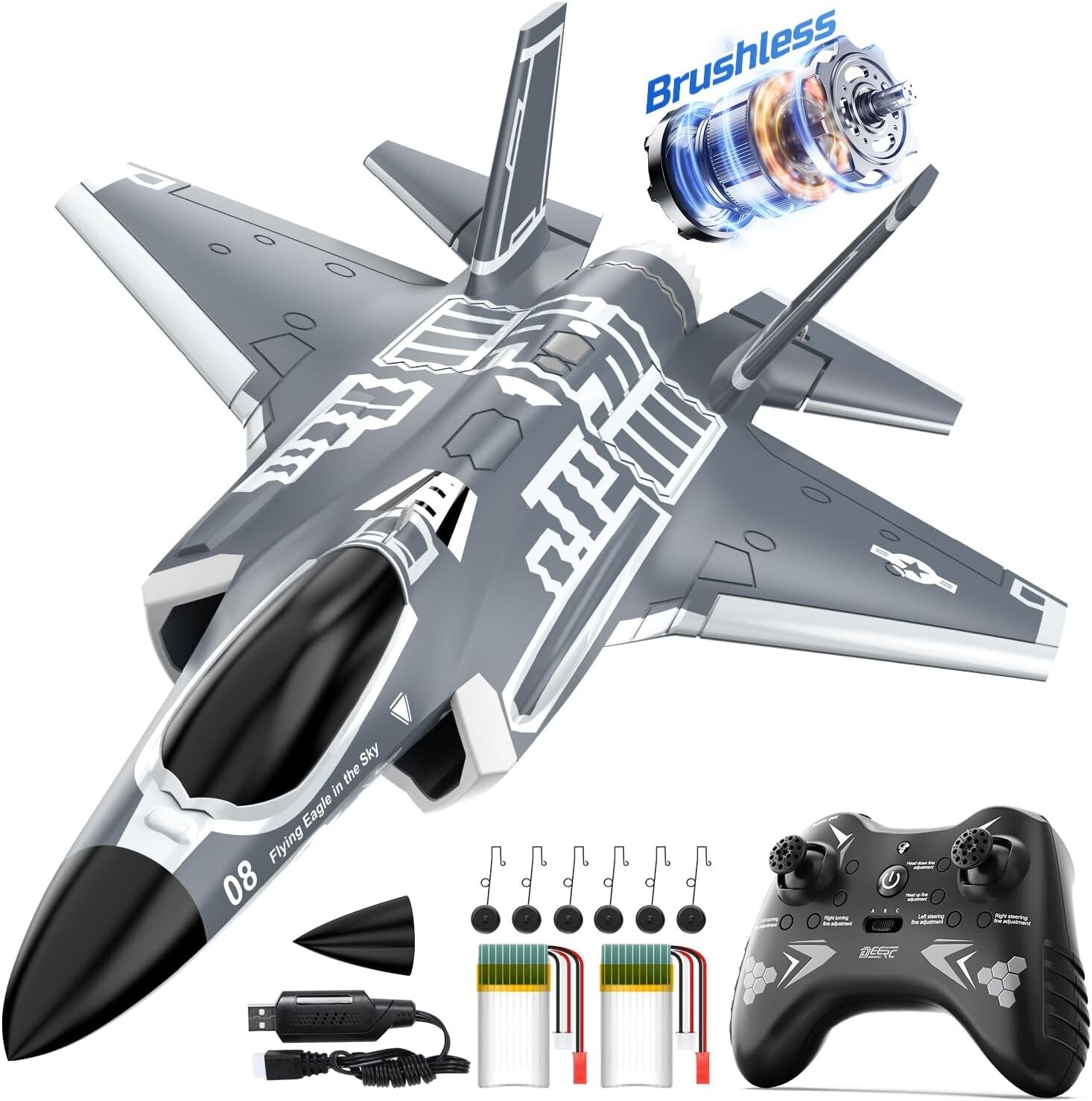 DEERC F35 4 Channel Brushless RC Plane for Adults Remote Control Airplane Duc...