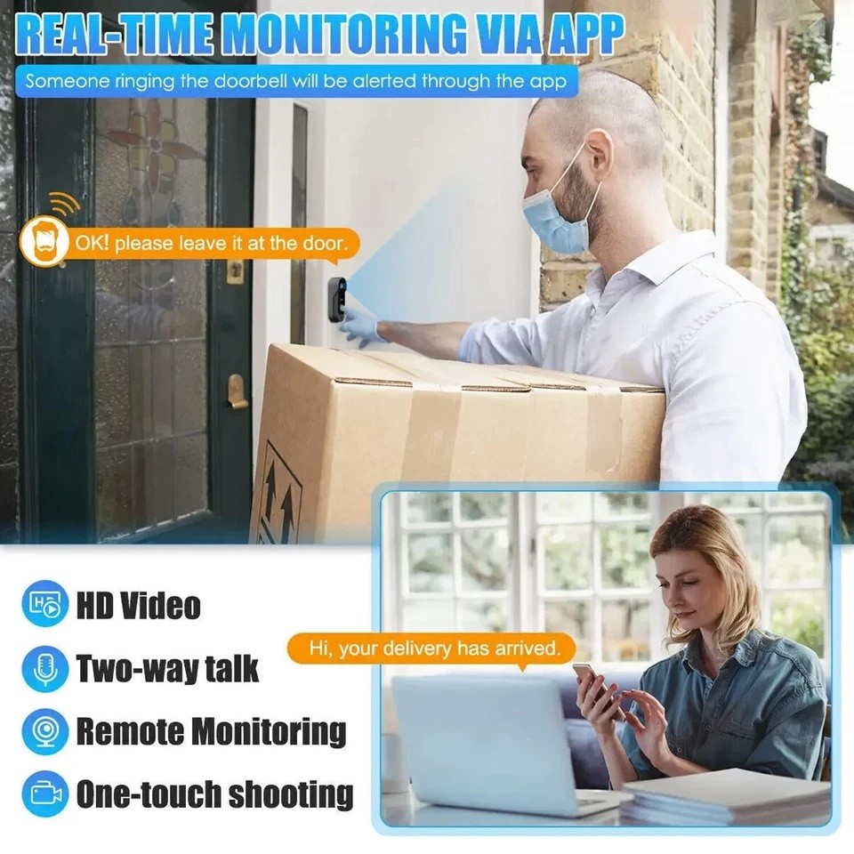 Smart Wireless WiFi Doorbell Camera Phone Door Ring Video Intercom Security Bell