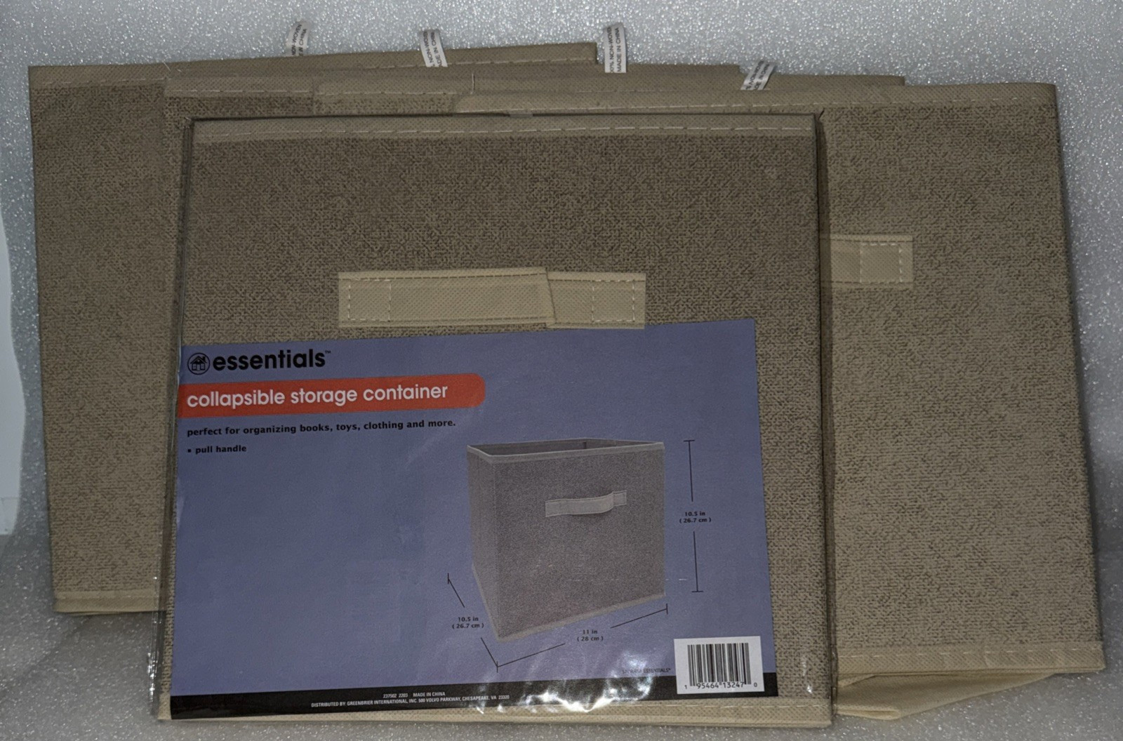 Essentials Tan Collapsible Storage Container w/Handle, 11"x10.5"x10.5" LOT-OF-5