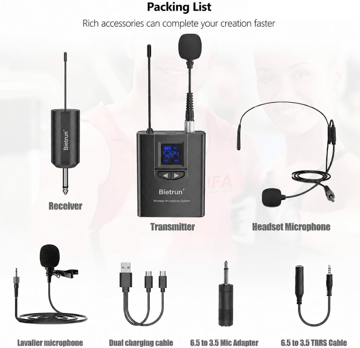 UHF Wireless Lavalier Mic System with 165ft Range & Rechargeable Transmitter