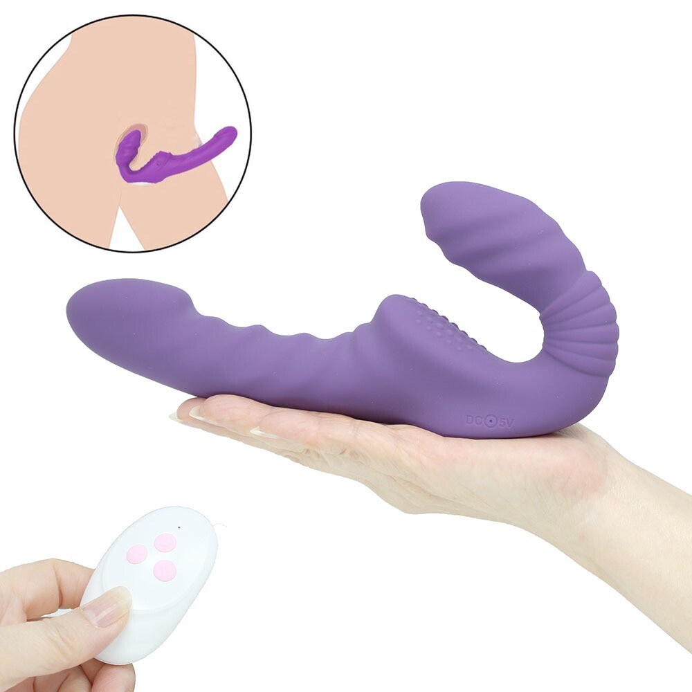 Cordless Remote Vibrating Strapless Strap-On Dildo Double Penetration Dong