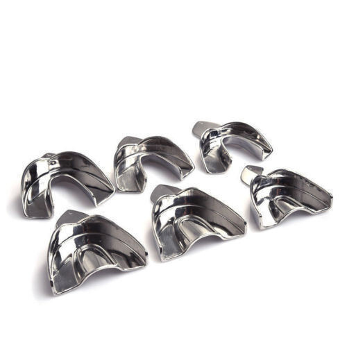 6 Pcs Dental Autoclavable Metal Impression Stainless Steel Upper/Lower Trays Kit