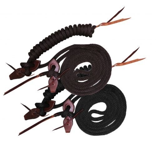 Showman 22' Round Braided Nylon Mecate Reins w/ Leather Slobber Straps