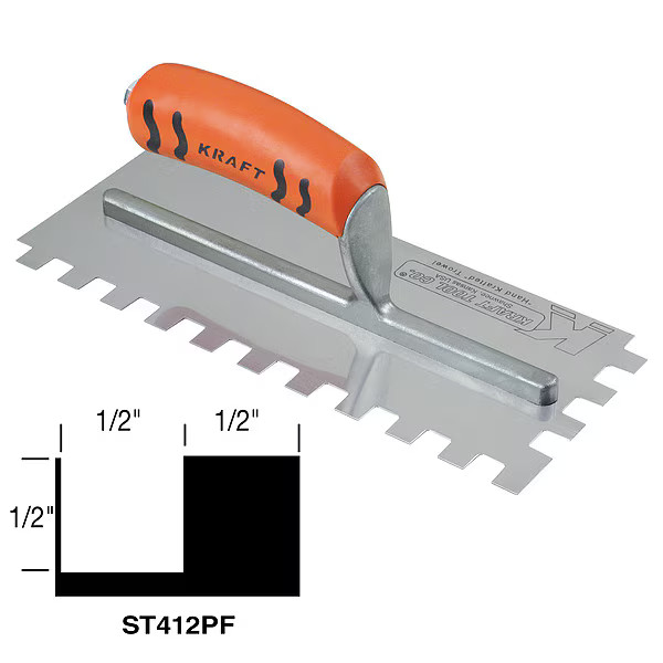 Superior Tile Cutter and Tools Trowel,Sqr Notch,For Lrg Ceramic/Quarry ST412PF