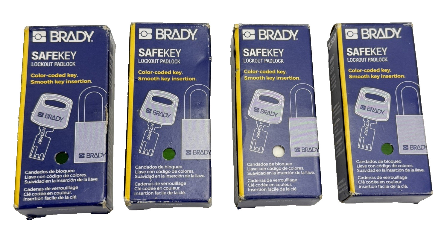 4 pk Brady Safekey Lockout Padlock Aluminum Green 1.5" Shackle Clearance