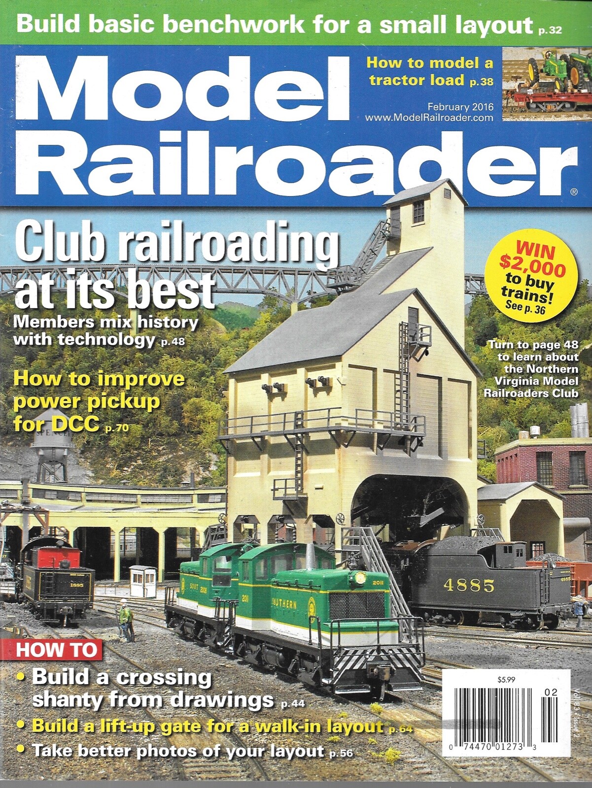 Model Railroader Feb.2016 Tractor Load Small Layout Benchwork Virginia Club