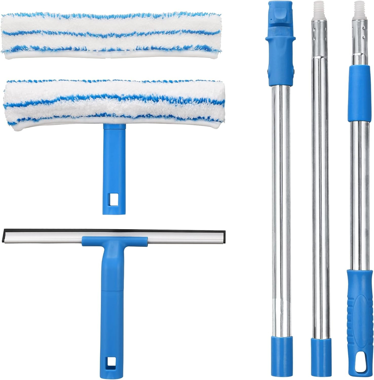 Window Cleaner with Long Handle, Glass Cleaning Tools with Silicone Squeegee