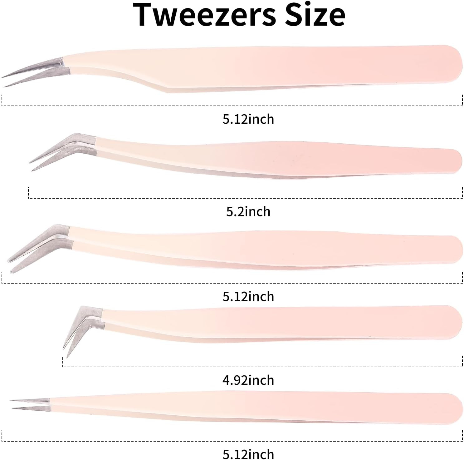 Eyelash Extension Tweezers Set 5PCS Straight Curved Lash Tools