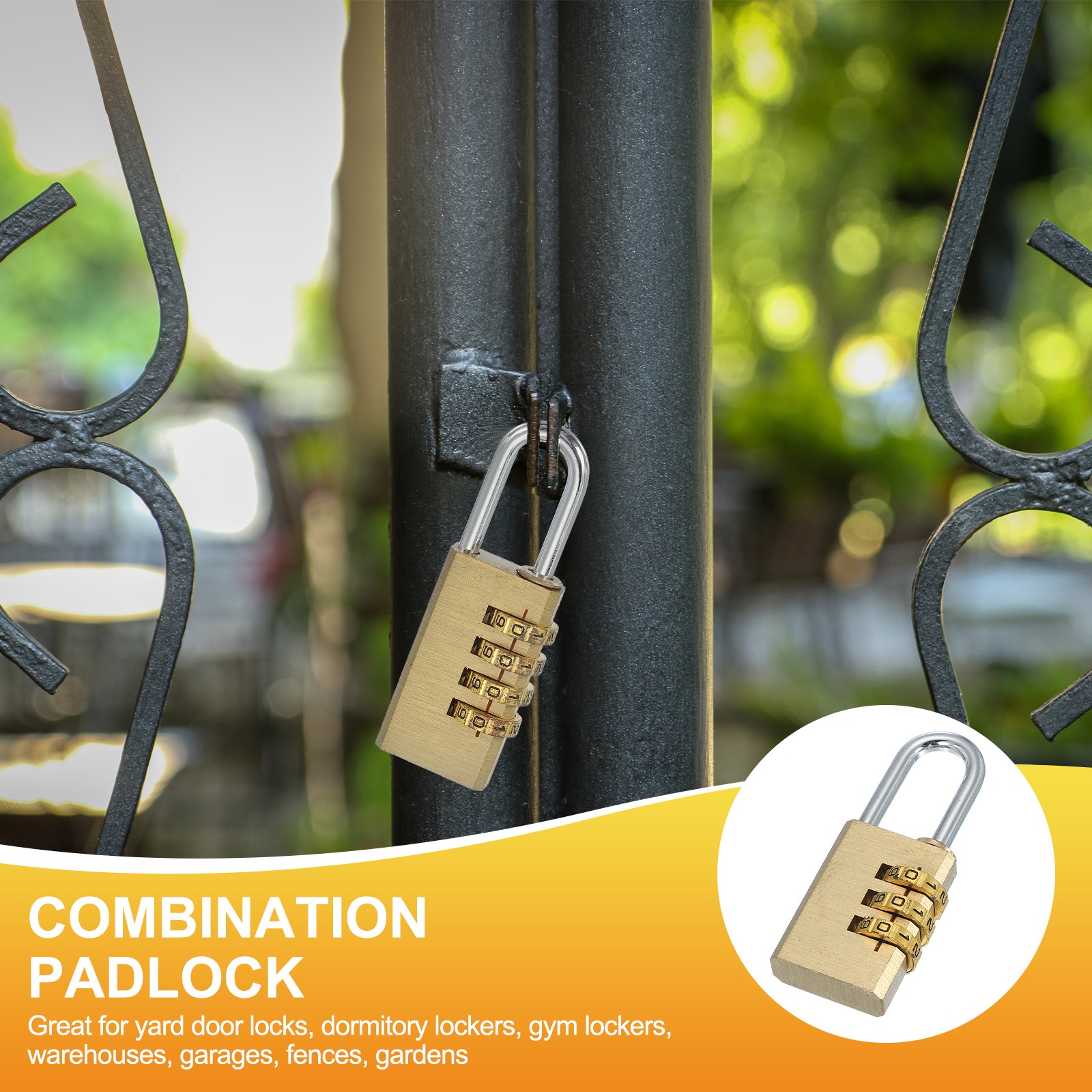 Brass Combination Lock 2.8", 3 Digit Resettable Combination Padlock Gold
