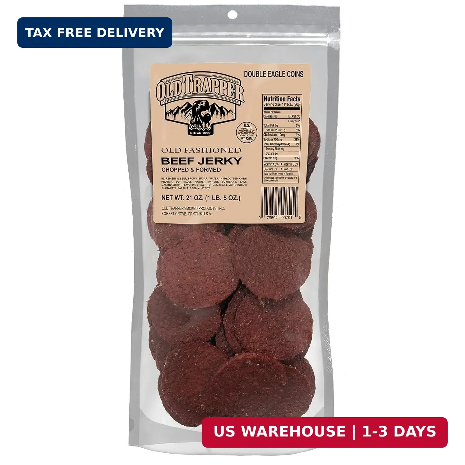 Old Trapper Double Eagle Beef Jerky, Old-Fashioned Flavor, 21 Ounce Package
