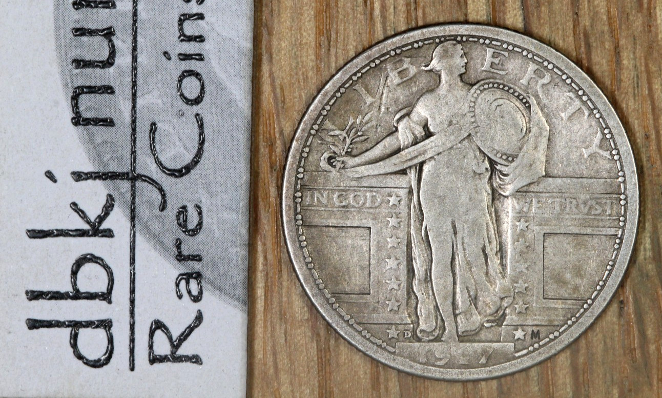 1917 D - Standing Liberty Quarter 25¢ - Type 1 - Silver - F+ Fine Plus