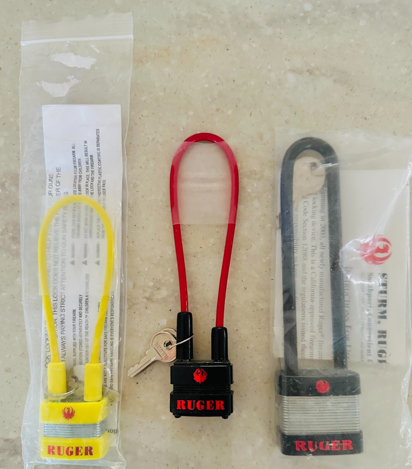 LOT of 3 NEW Genuine Ruger Firearm Padlock Gun Bike Locks with Keys