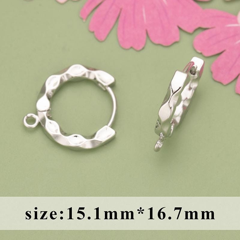 1Pair Rhodium Wave Shape Hoop Huggies Earrings Component GCR512-Silver