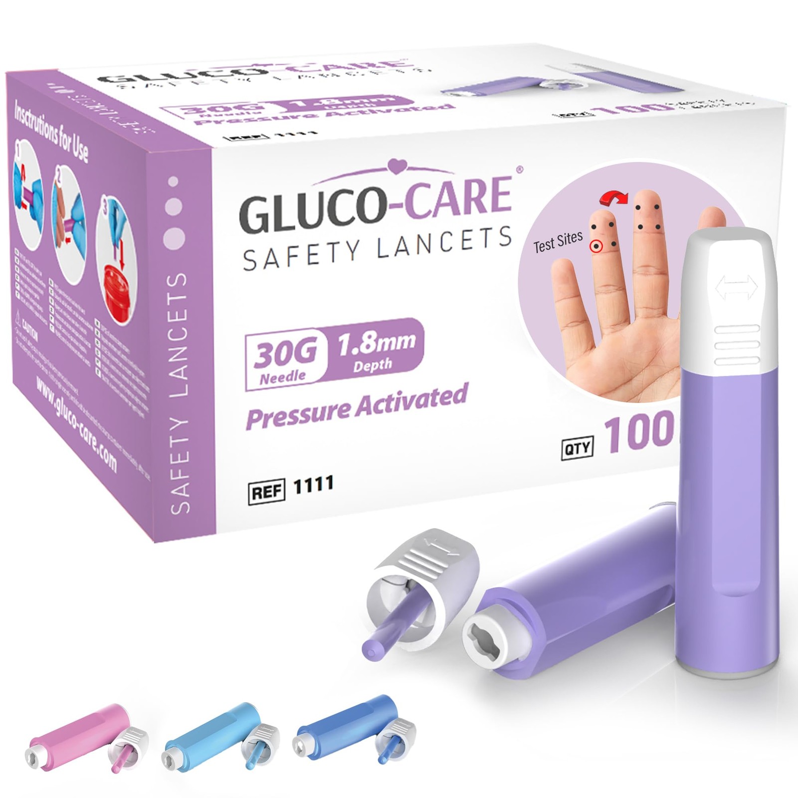Safety Lancets 30G x 1.8 mm, Contact Activated Lancing Device, Preloaded Sing...
