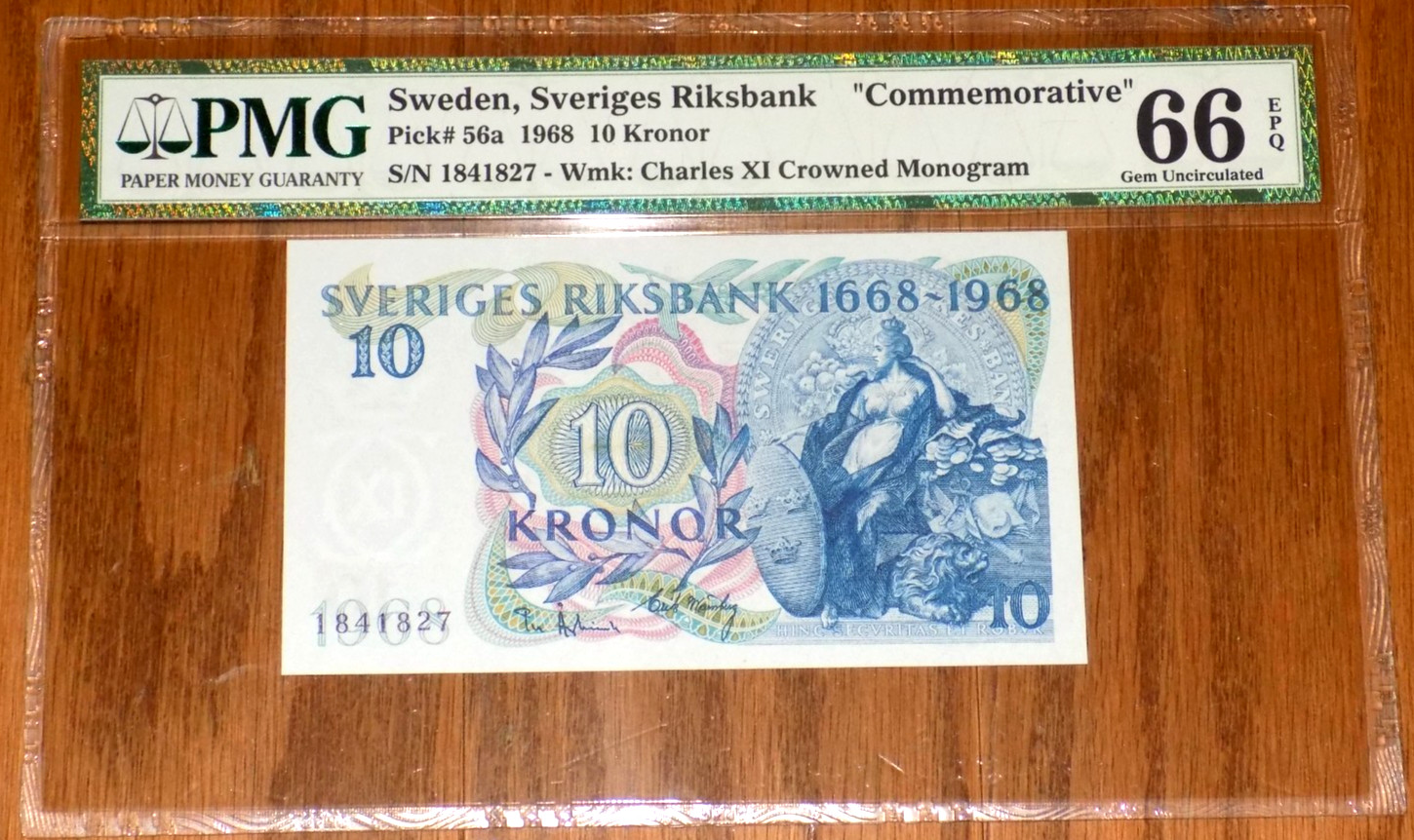 Sweden 10 Kronor 1968 P56a Commemorative GEM UNC PMG Grade 66EPQ Swedish Note