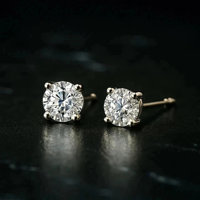 14K white Gold Plated 1Ct Round Lab Created Diamond Women's Men's Stud Earrings