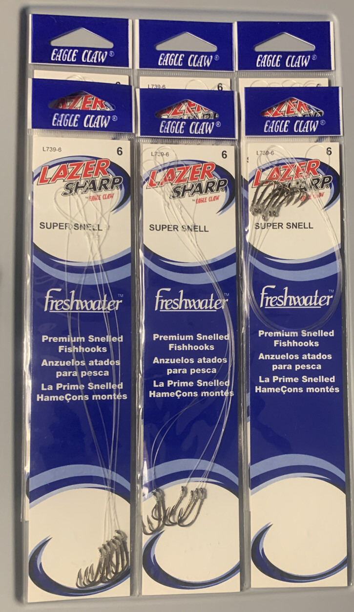 6 Packs Eagle Claw Lazer Sharp Super Snell Baitholder Size 6