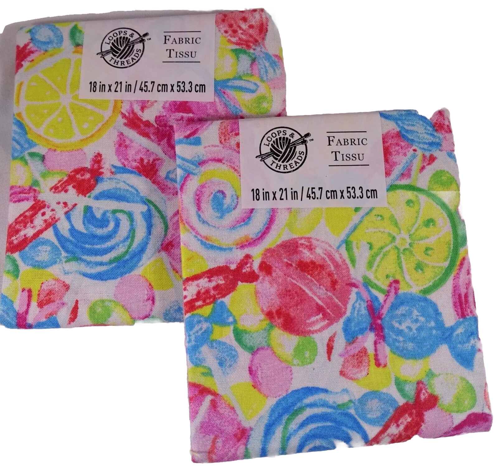 Fruit Candy Lot of 2 Fabric  18 x 21 inches  Loops and Threads Quilting Sew