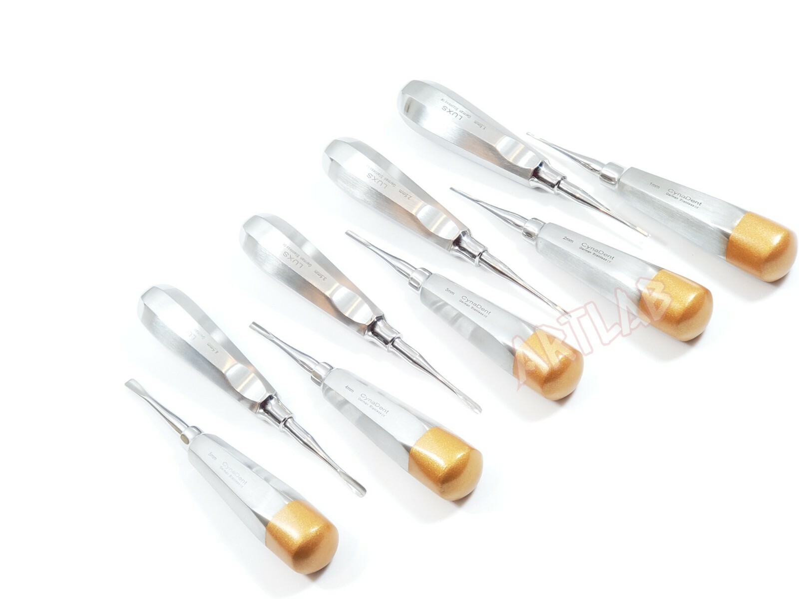 NEW GERMAN 9 PCS STRAIGHT DENTAL SURGERY EXTRACTION LUXATING ELEVATOR (GOLD)