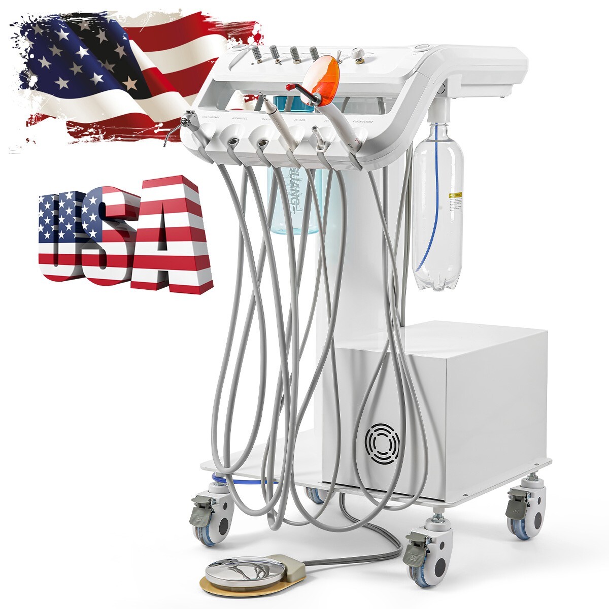 Portable Dental Delivery Unit Syringe Suction Turbine With Air Compressor UPS