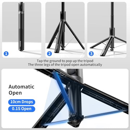 67'' Automatic Phone Tripod, Auto-Open Selfie Stick for iPhone with Remote,
