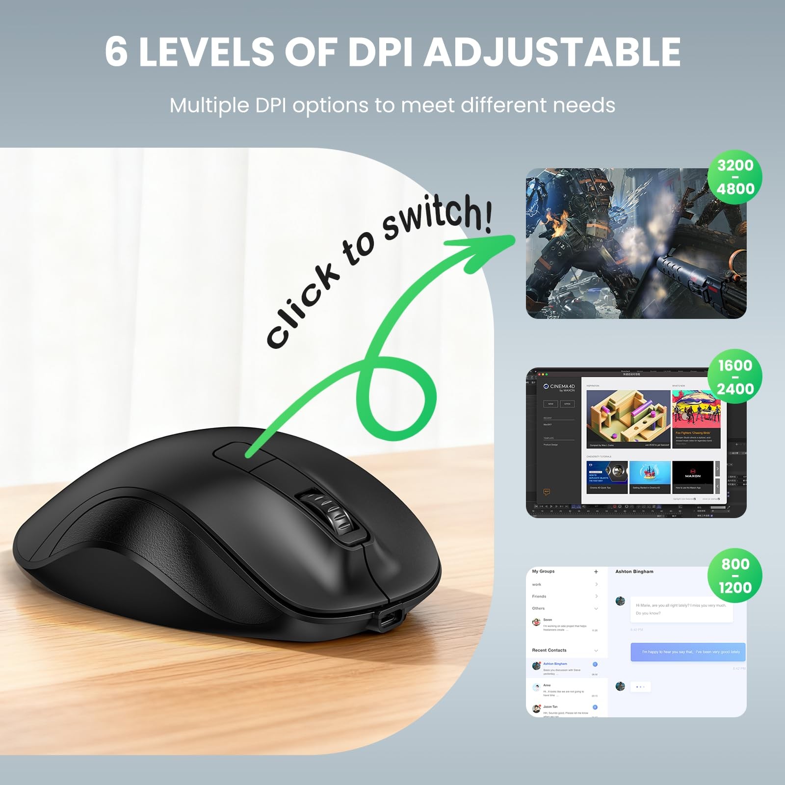 TECKNET Wireless Mouse, Bluetooth Mouse (BT5.0/3.0 & 2.4G) Rechargeable 4800 ...