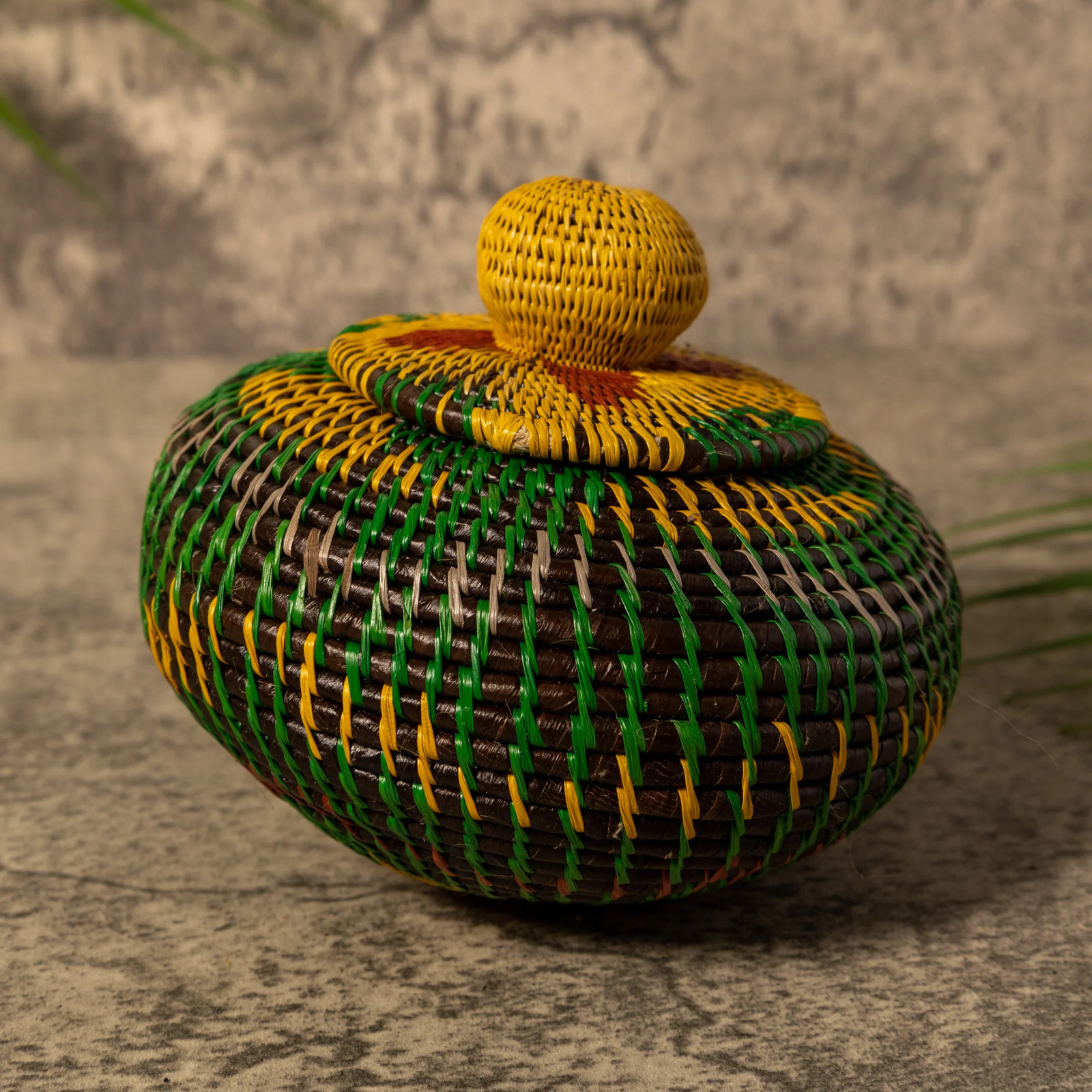 Amazonian Mosaic Rainforest Basket With Top
