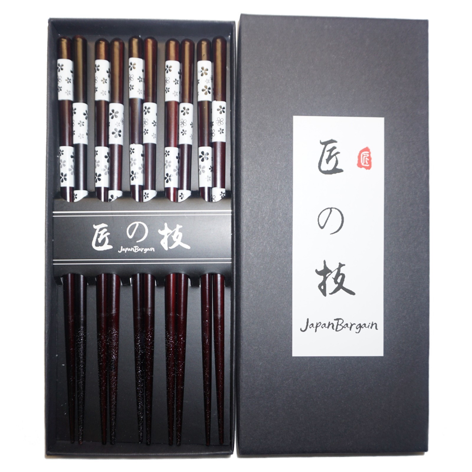 Japanese 5 Pair Reusable Plum Blossom White Ume Wooden Chopsticks Gift Set S4511