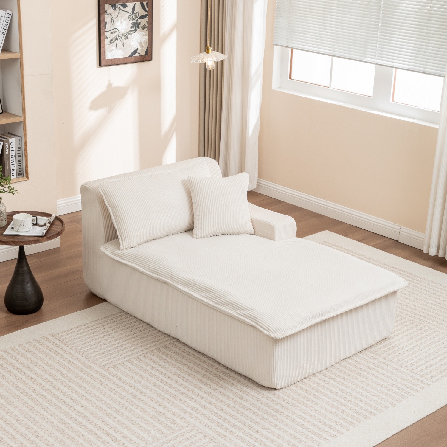 Modern Single Upholstered Chaise Lounge Chair w/ Left Armrest for Living Room