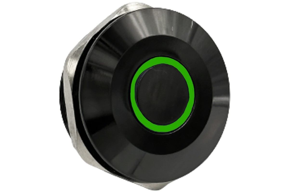 40mm Black Stainless Steel Latching Switch w Green Angel Eye Light LED 12V SPST