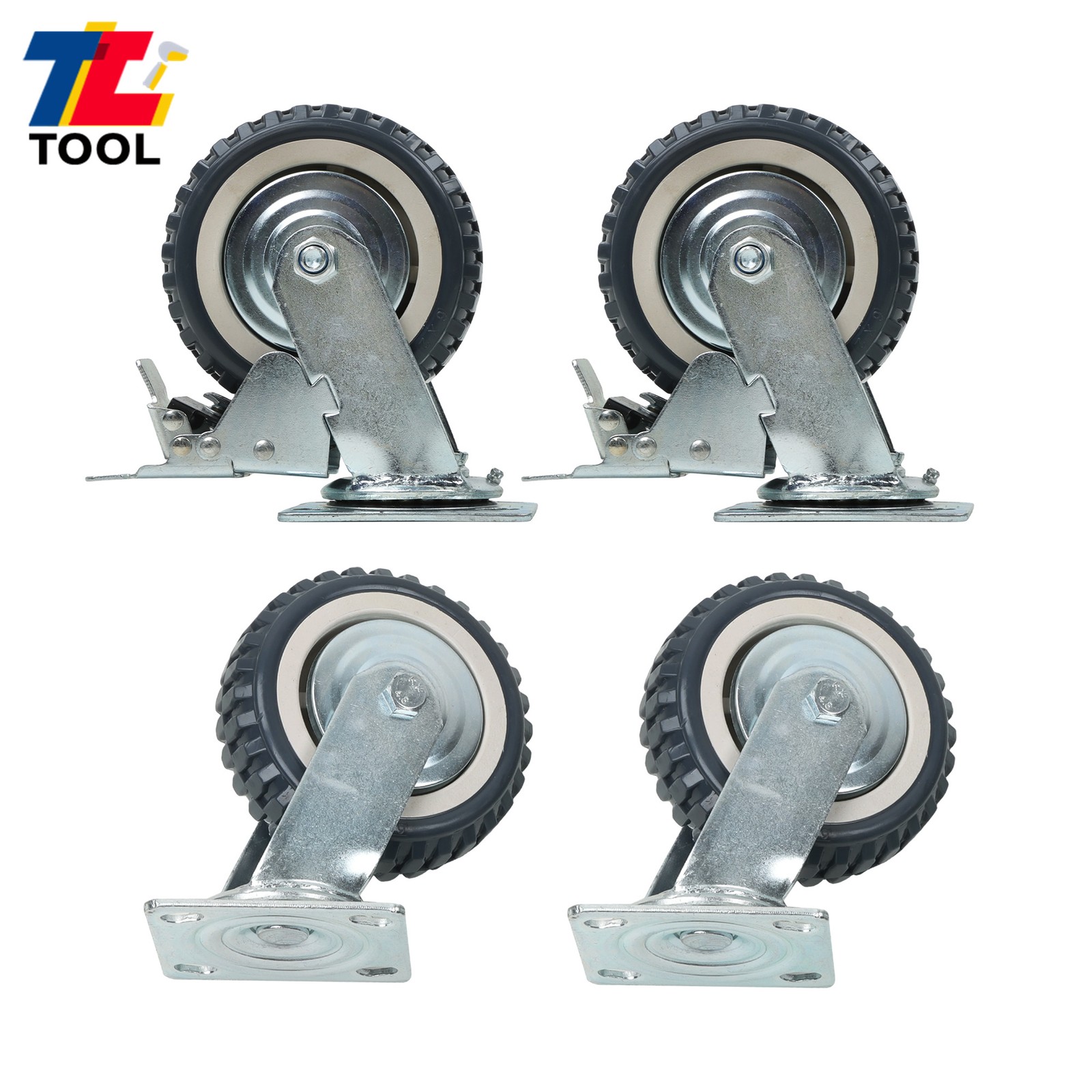 4 Pcs Heavy Duty Swivel Caster Wheels 6 Inch Inclined Fixed Wheel With Brake