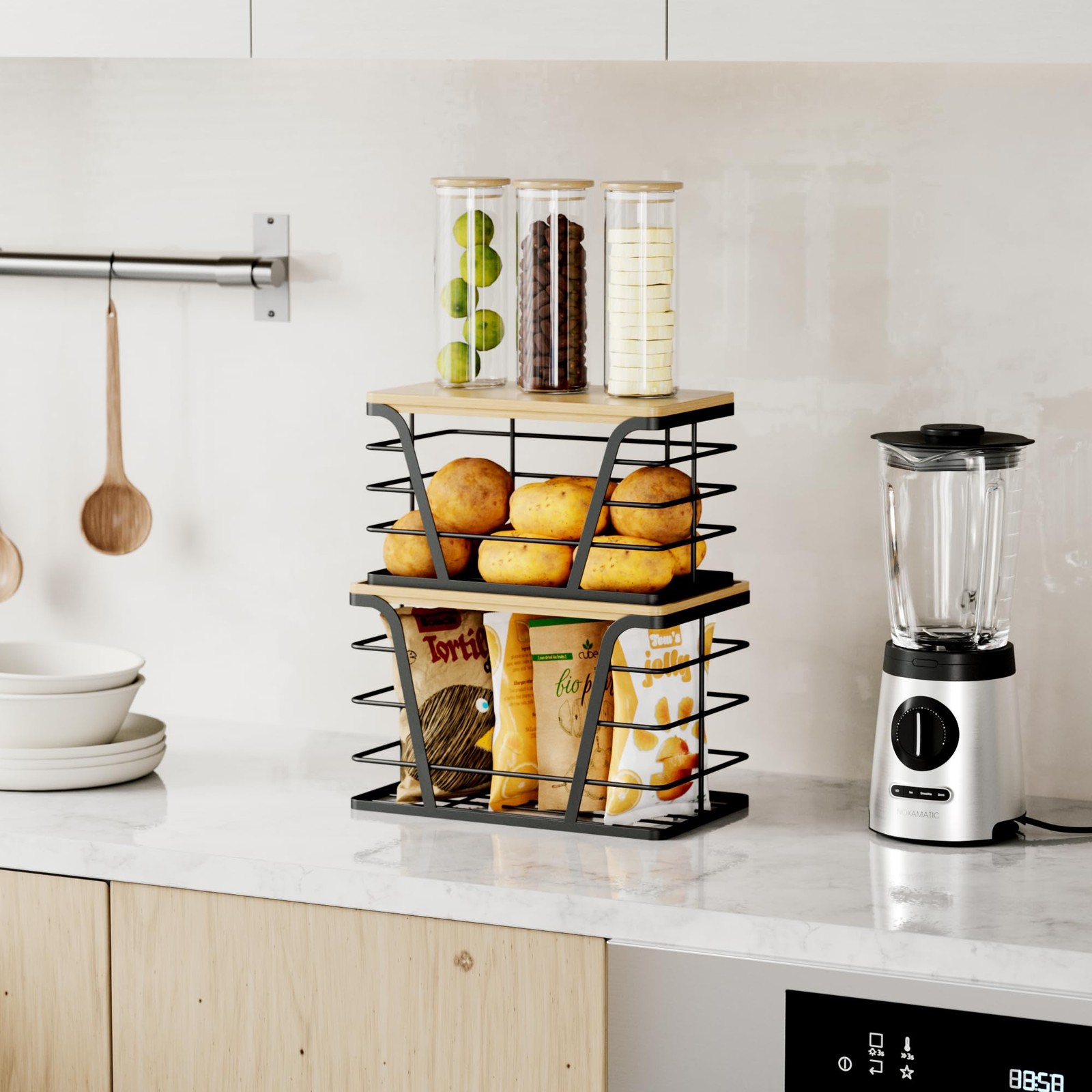 TIDIIABODE 2 Pack Stackable Storage 2-Pack-Large&Small, 2-Pack-L&S-Black