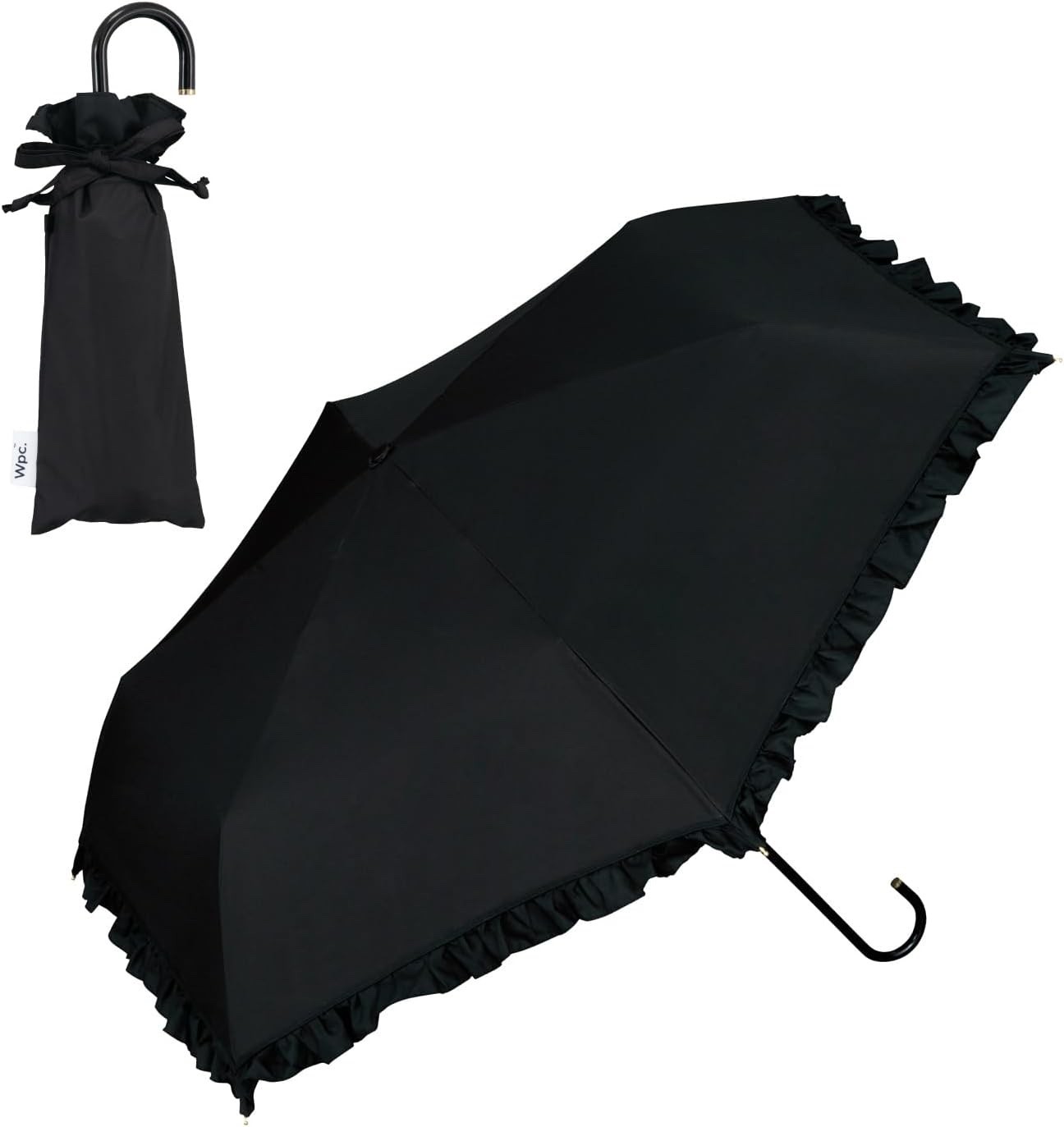Wpc UV Protection Folding Parasol for Sun&Rain Handle Classic Frill Black 50cm