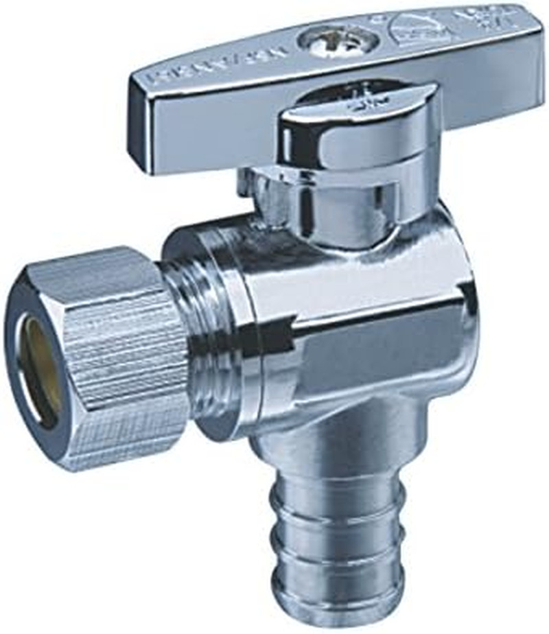 1/4 Turn Angle Stop Valve 3/8" OD X 1/2" PEX Brass (129-06S) Lead-Free