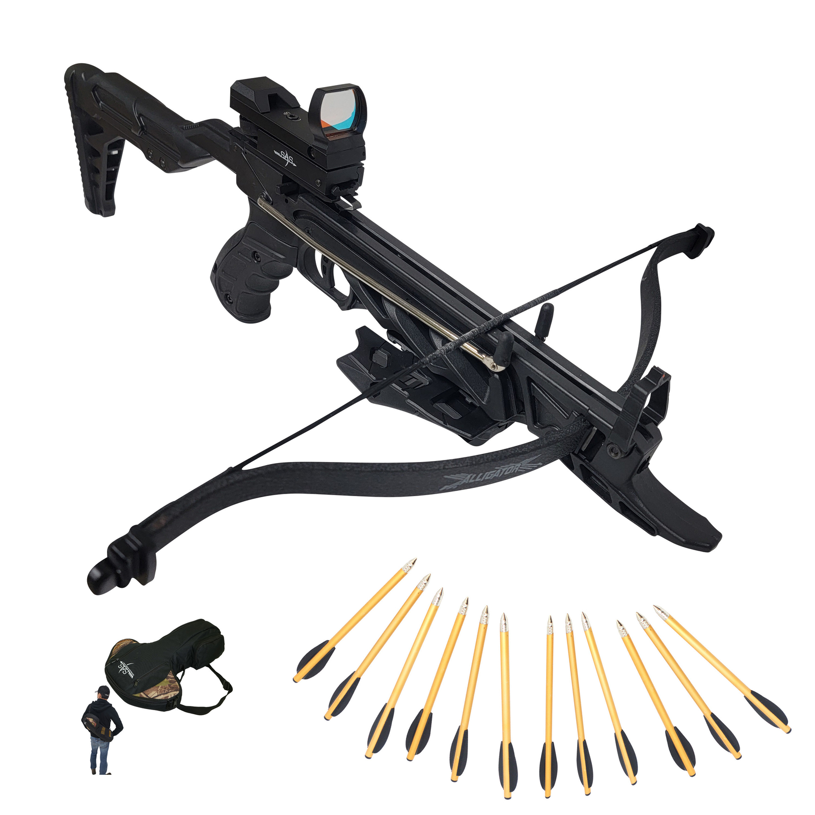 SAS Rogue 80 Pound Self-Cocking Pistol Crossbow Package w/ Adjustable Stock