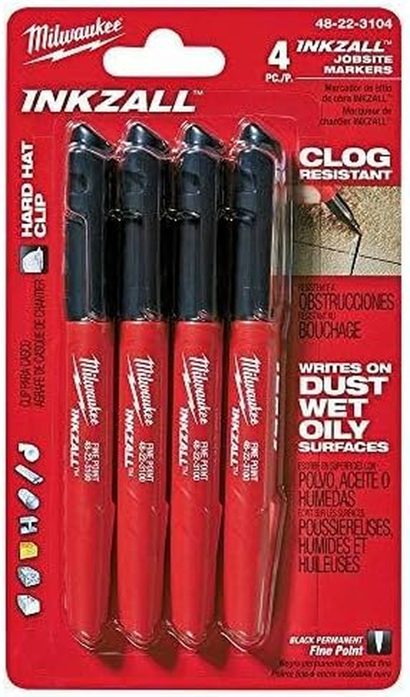 48-22-3104 Inkzall Point Marker, Fine, Black, 4-Pack