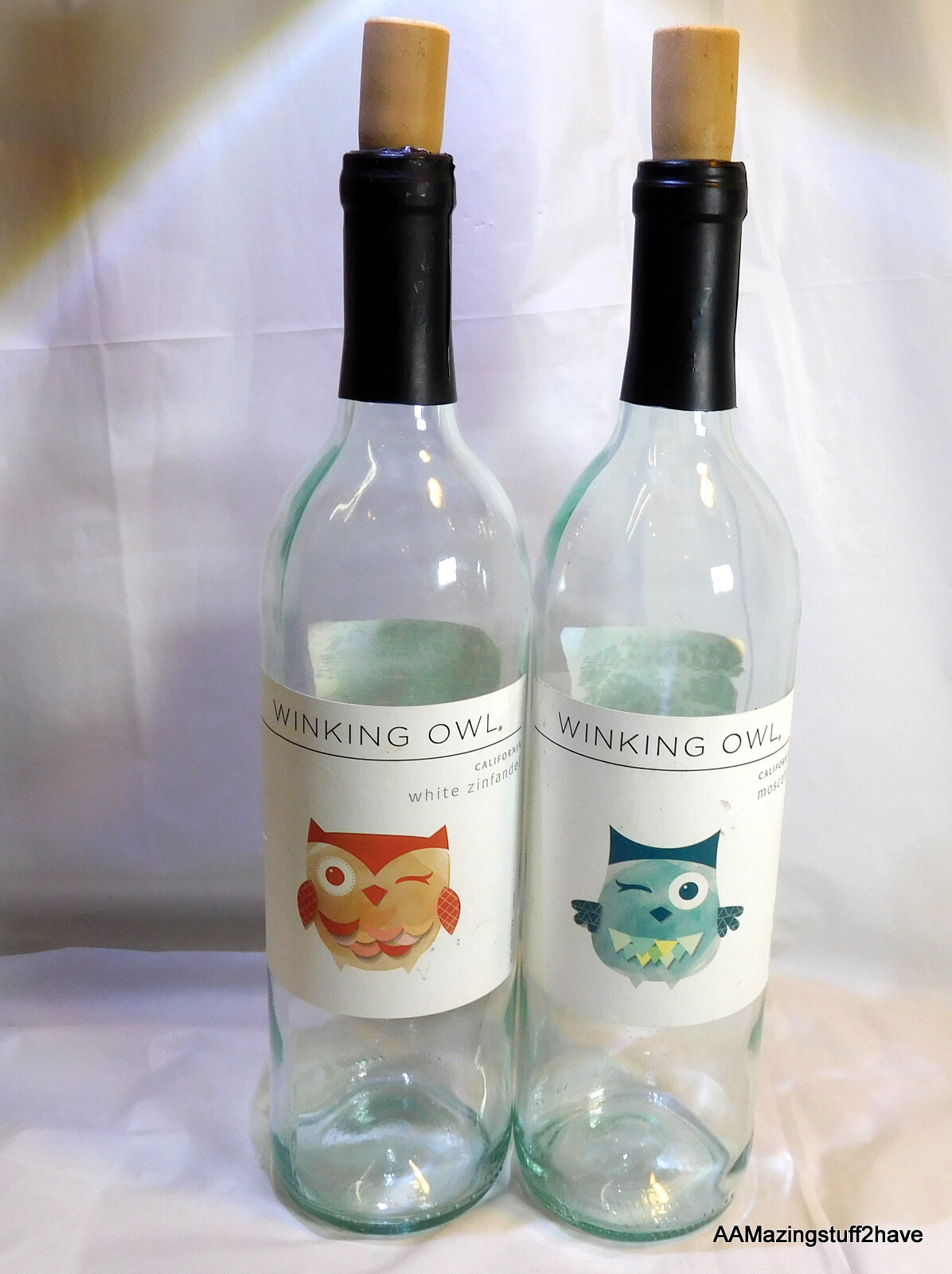 Lot of Winking Owl EMPTY Wine Bottles 750 ml Clear Lt Green Teal Glass w/ Corks
