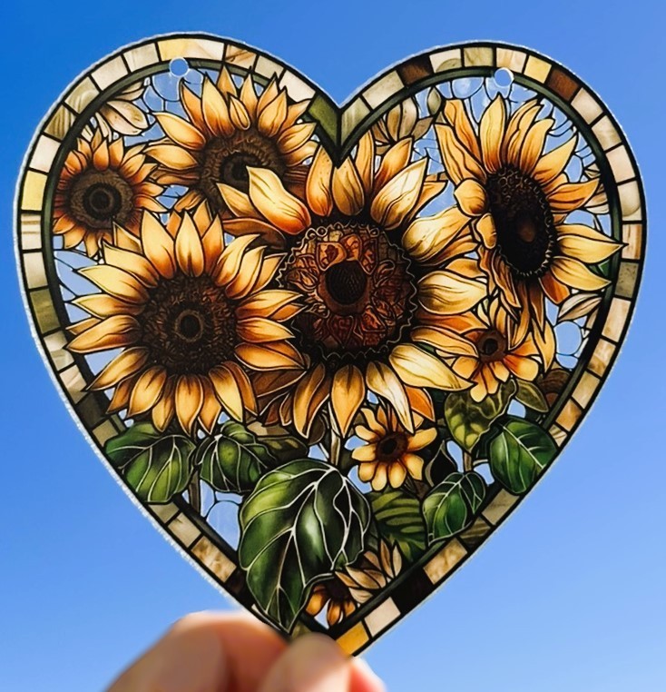 New Suncatcher Sunflowers 6" Heart Shaped Combined Shipping Gift