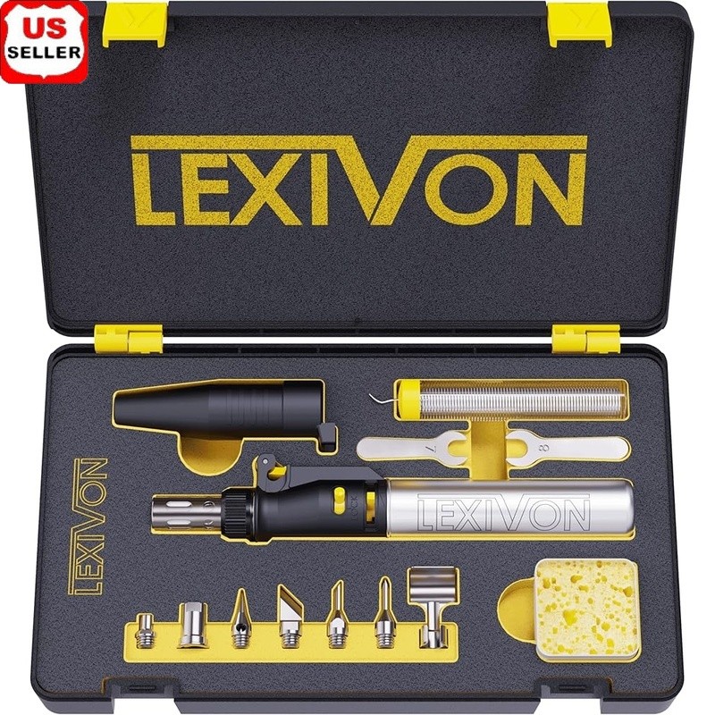Butane Soldering Iron Kit Cordless Adjustable Flame 7-Tip Set Professional New