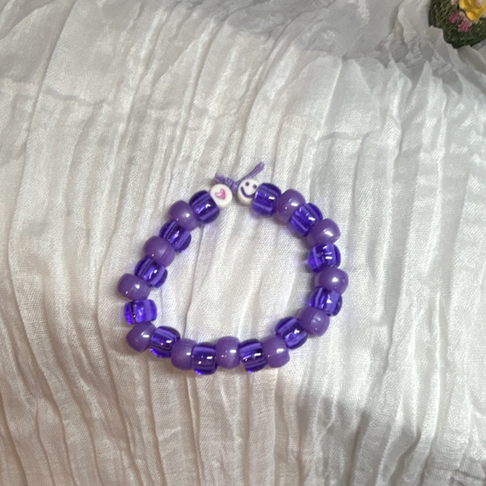 Purple Beaded Adjustable Cord Bracelet with Smiley Face Accent