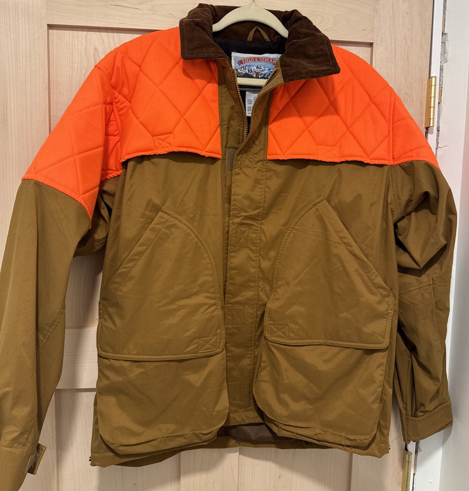 Field & Stream Blaze Orange Jacket Coat Mens Sz L Hunting~ Pockets