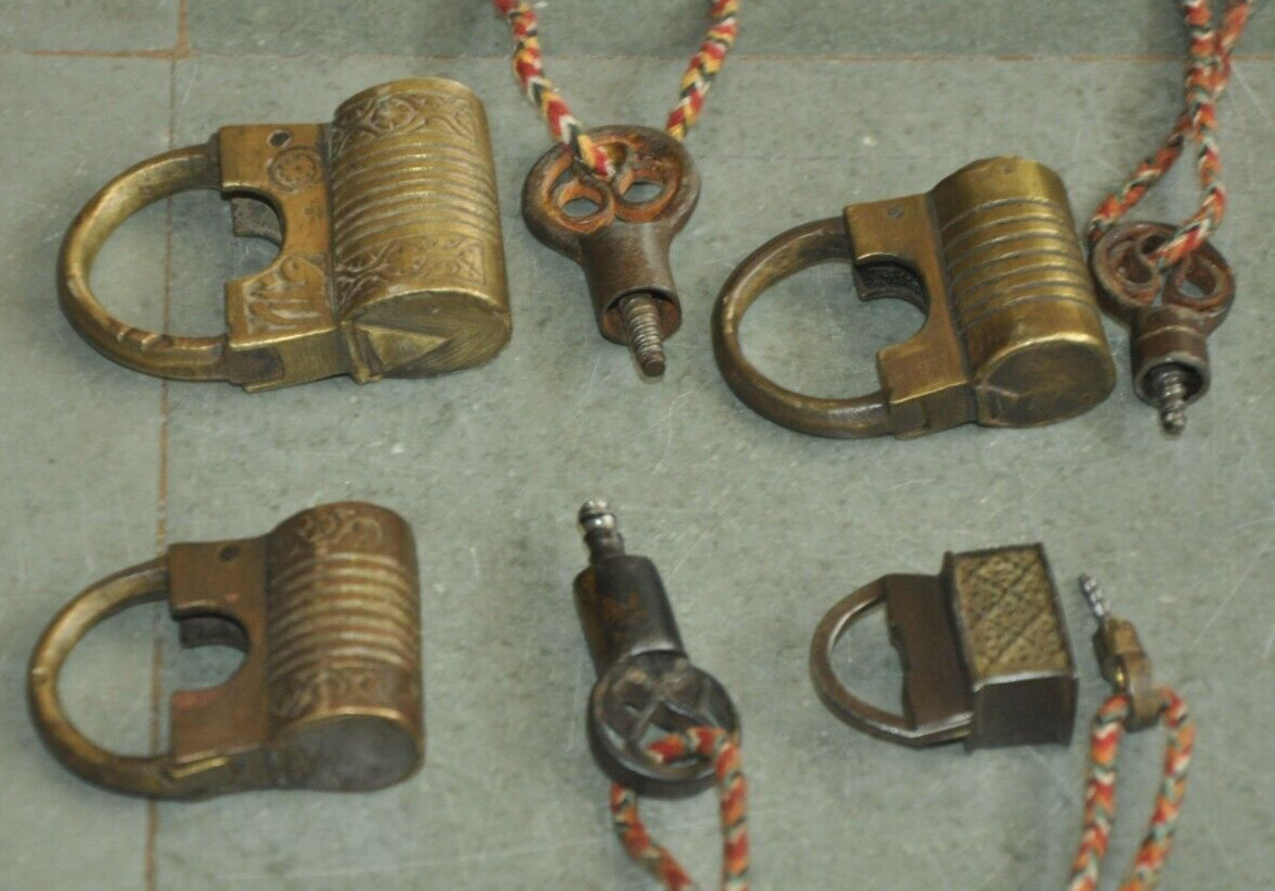 4 Pc Vintage Brass & Iron Handcrafted Different Small Unique Screw Padlocks