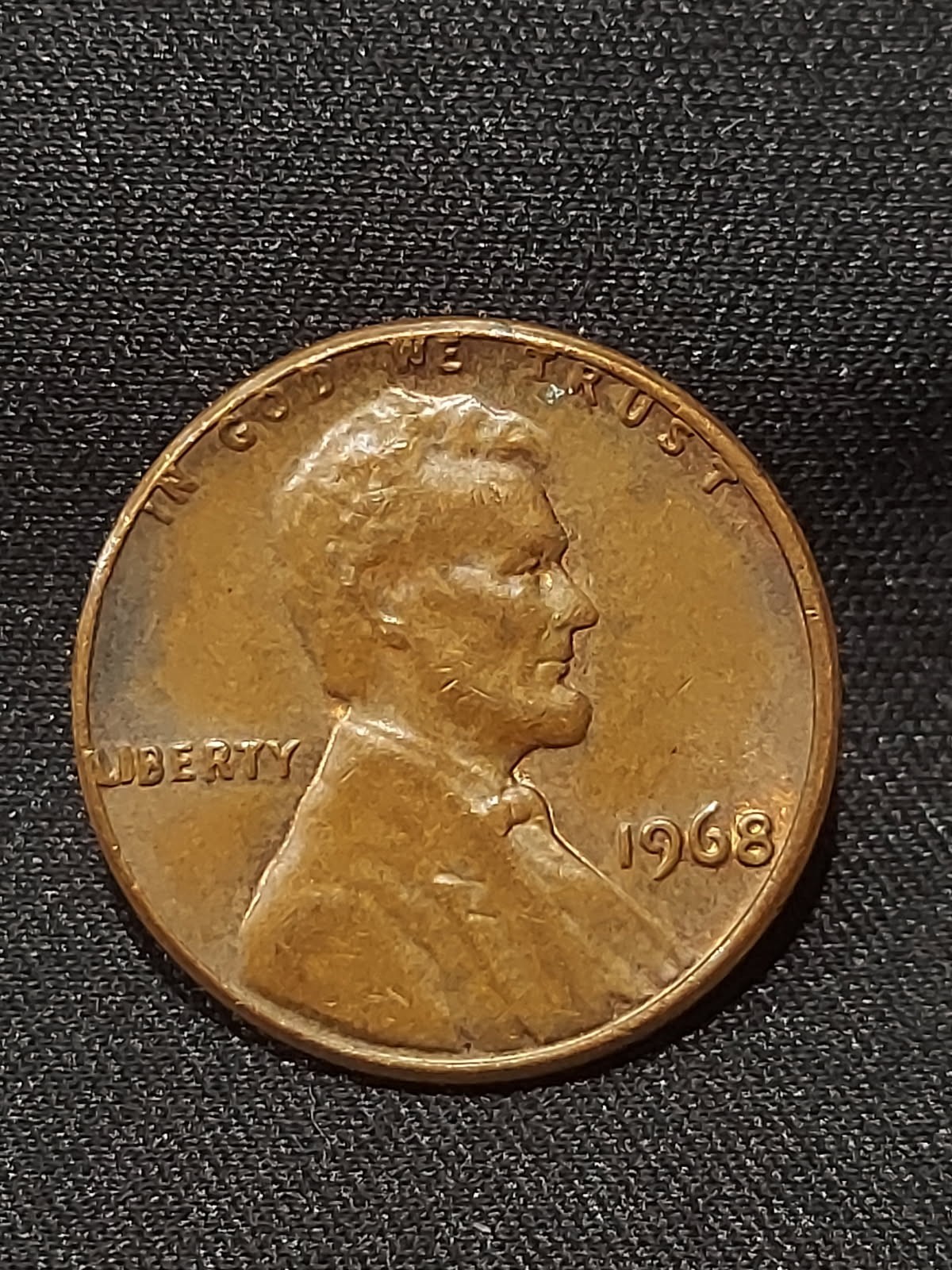 1968 Lincoln Memorial Penny No Mint Mark "L" & " In God We Trust" On Rim-Error