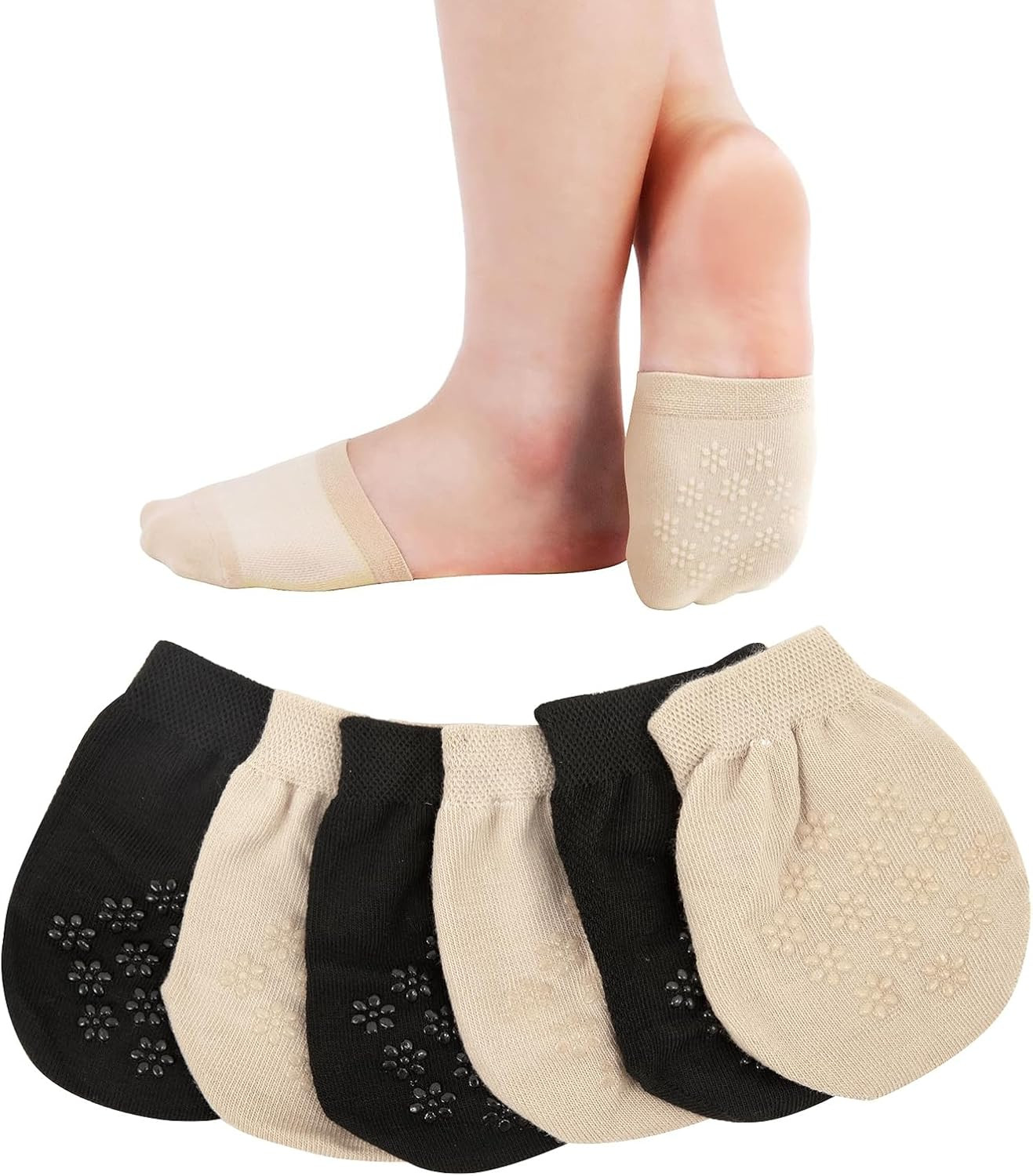6 Pairs Toe Topper Socks No Show Liner Half Socks for Women,Seamless Grip Non Sl