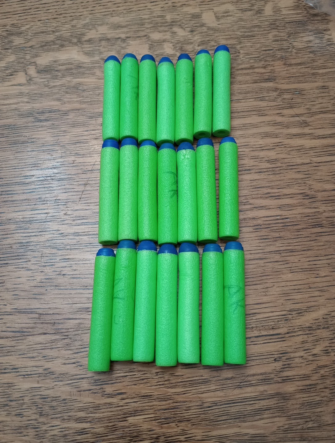 Lot of 21 Unknown Brand Green/Blue Foam Darts(Elite Style Darts) Marker On Some