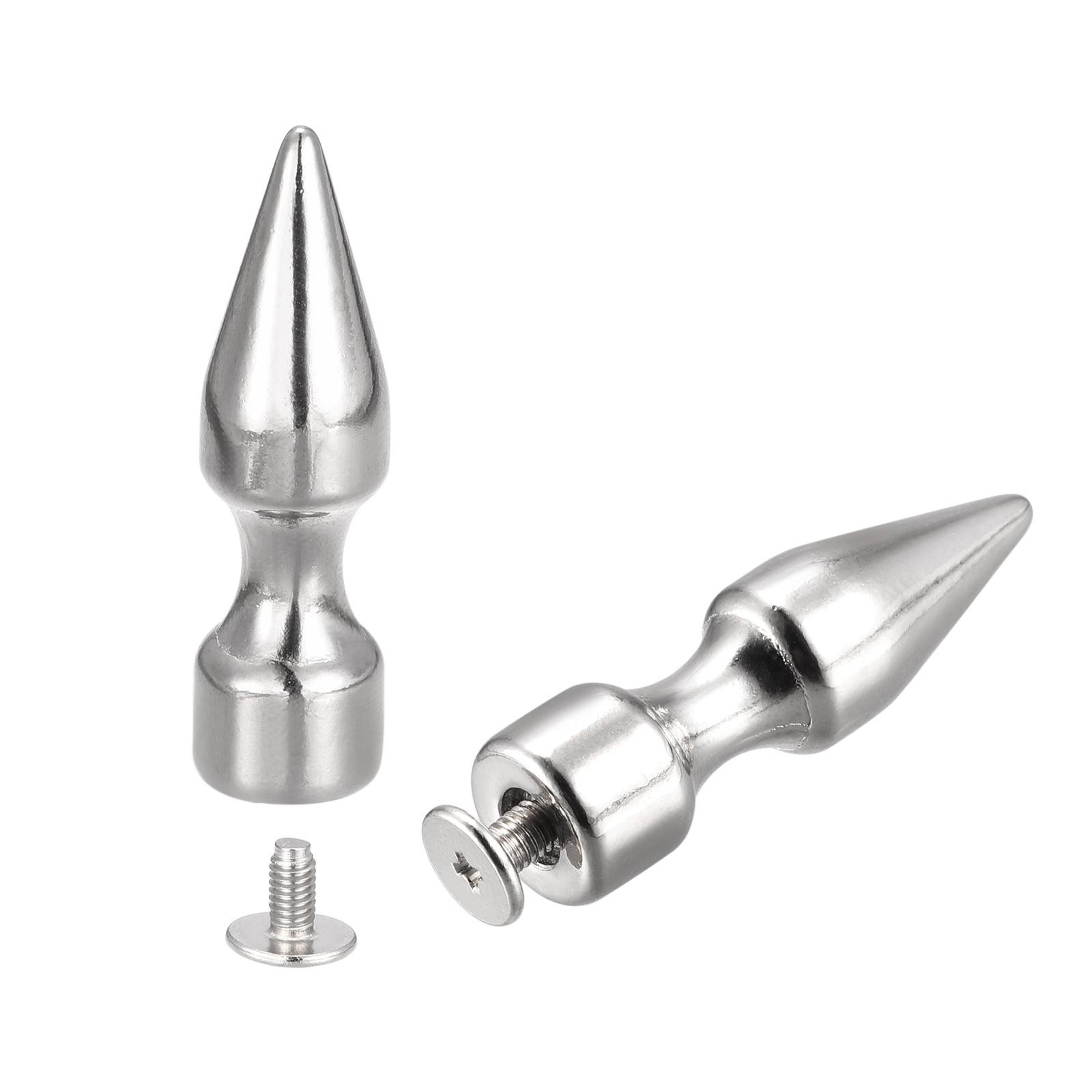 10x35mm Screw Back Rivets, 10 Set Solid Leather Studs Silver Tone