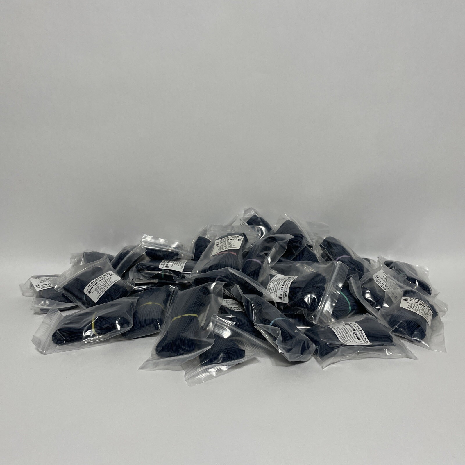 Lot of 38 Flat 1/4 Inch Elastic Bands, 5 Yards Each, TGQ056, Navy Color