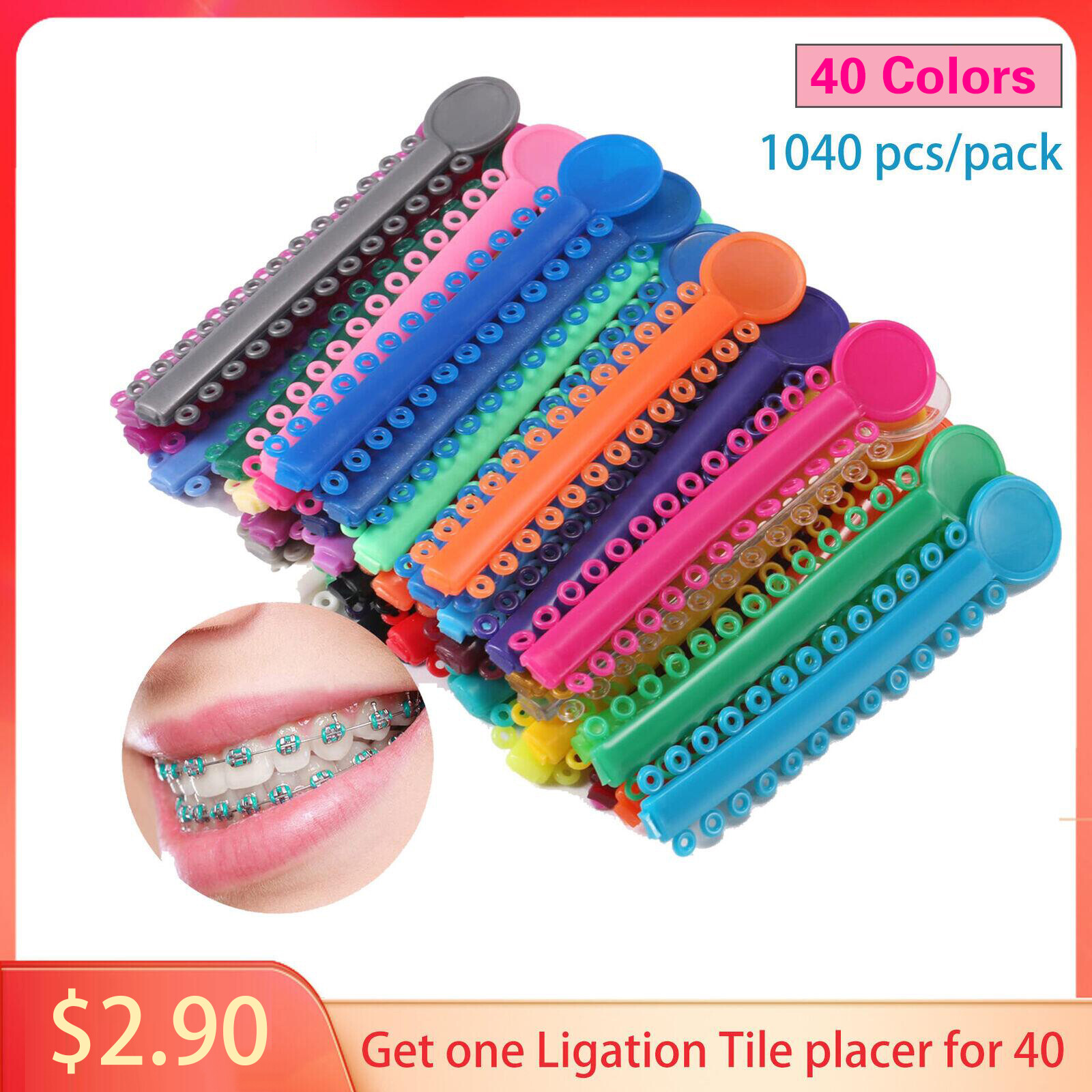 1040 Pcs Ligature Tie Dental Orthodontics Ring Elastic Latex Bands 47 Colors New