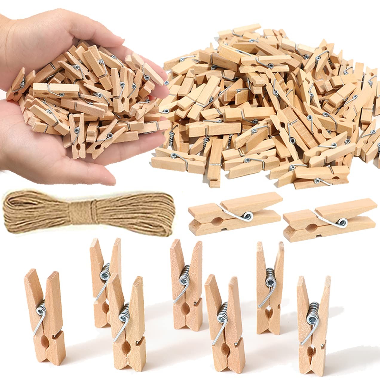 Mini pinzas para ropa para fotos con cordel de yute, mini pinzas para ropa